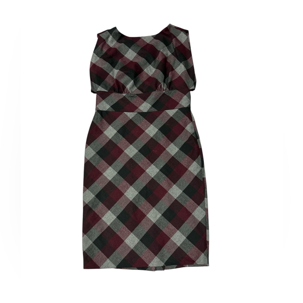 Plaid Sleeveless Dress - Black,burgandy , Gray